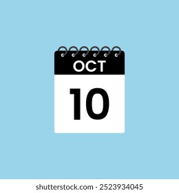 Recordatorio del calendario del 10 de octubre. 10 de octubre Fecha Mes calendario icono de diseño de Plantilla.