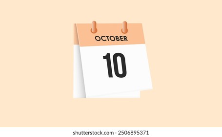 October 10 - calendar and Time planner. Daily Calendar Icon reminder. Vector Illustration.
