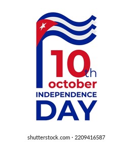 October 10, cuba independence day. Greeting card. Vector template with cuban wavy flag in simple concise style, icon. National holiday of Cuba. October 10th happy independence day