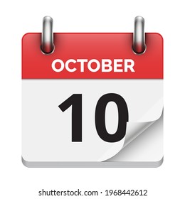 October 10 flat daily realistic calendar icon date vector image