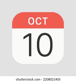 October 10 icon isolated on background. Calendar symbol modern, simple, vector, icon for website design, mobile app, ui. Vector Illustration