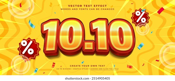 October 10.10 text effect on yellow color background, Discount promotion vector graphic style