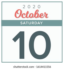 October 10th, 2020. Calendar day icon. Red and grey color.