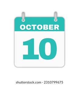 October 10th calendar leaf. October 10 calendar icon calendar page vector illustration