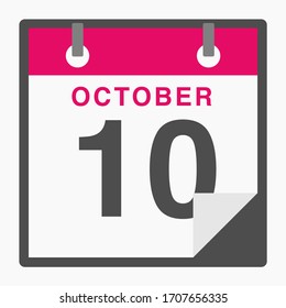 October 10th Flat icon calendar isolated on white background. Vector illustration