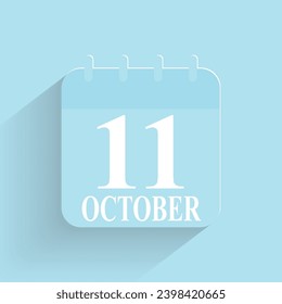 October 11 Daily Calendar Icon Date And Time Day Month Holiday Flat Designed Vector Illustration