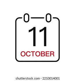 October 11 date on the calendar, vector line stroke icon for user interface. Calendar with date, vector illustration.