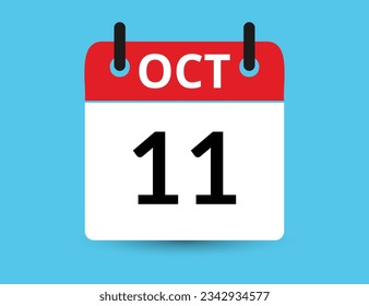 October 11. Flat icon calendar isolated on blue background. Date and month vector illustration