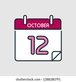 October 12. Flat icon calendar isolated on gray background. Vector illustration.