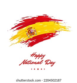 October 12, national day spain, vector template. Spanish flag painted with brush strokes on light background. Spain holiday of october 12th. Happy national day greeting card
