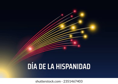 October 12, spain national day, hispanidad. spanish colorful fireworks flag on blue night sky background. Hispanidad holiday October 12. Greeting card. Vector. Translation National Day