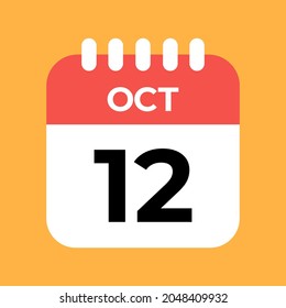 October 12st. Day twelve. Red Calendar Template with Orange Background.