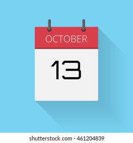 October 13, Daily calendar icon, Date and time, day, month, Holiday, Flat designed Vector Illustration