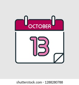 October 13. Flat icon calendar isolated on gray background. Vector illustration.