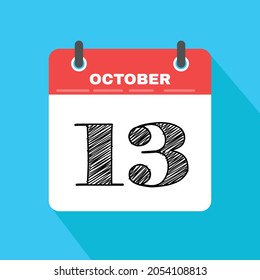 October 13 Single Day Calendar Flat Style