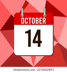 October 14, calendar vector illustration, isoleted on colorful monochromatic triangles background.