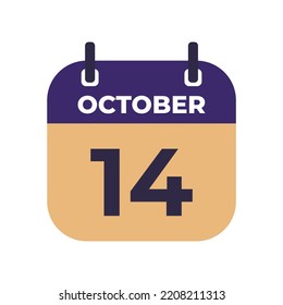 October 14 flat daily spiral calendar icon date vector image in matching color scheme. Suitable and perfect for design material, such as event or reminder.