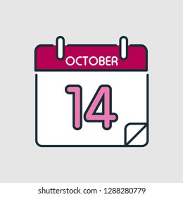 October 14. Flat icon calendar isolated on gray background. Vector illustration.