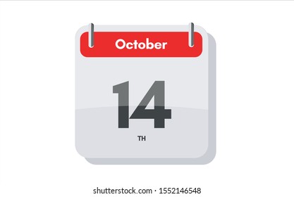 October 14th calendar icon. Day 14 of month. Vector icon illustration.