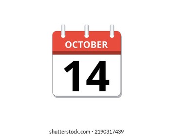 October, 14th calendar icon vector, concept of schedule, business and tasks
