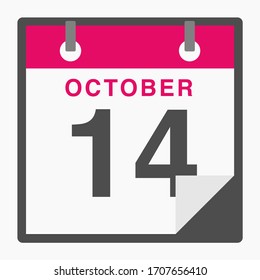 October 14th Flat icon calendar isolated on white background. Vector illustration