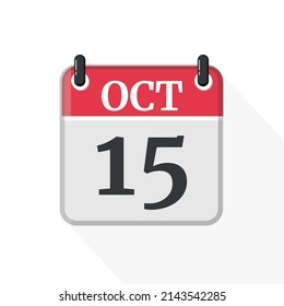 October 15 Calendar Icon. Calendar Icon with white background. Flat style. Date, day and month