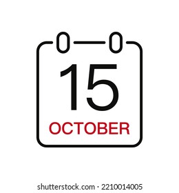 October 15 date on the calendar, vector line stroke icon for user interface. Calendar with date, vector illustration.