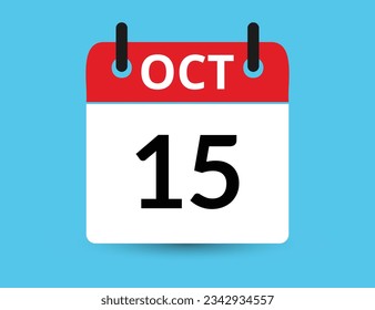 October 15. Flat icon calendar isolated on blue background. Date and month vector illustration