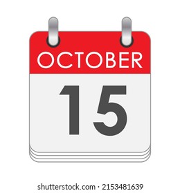 October 15. A leaf of the flip calendar with the date of October 15. Flat style.