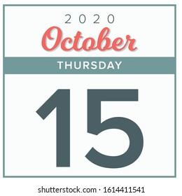 October 15th, 2020. Calendar day icon. Red and grey color.