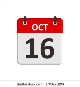 Icono del Calendario del 16 de octubre. Icono de calendario con fondo blanco. Estilo plano. Fecha, día y mes