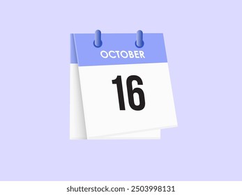 October 16 - calendar and Time planner. Daily Calendar Icon reminder. Vector Illustration.