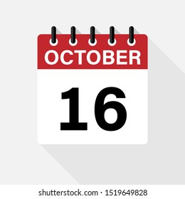 October 16 calendar vector icon