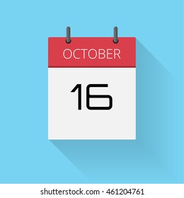 October 16, Daily calendar icon, Date and time, day, month, Holiday, Flat designed Vector Illustration