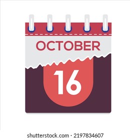 October 16. Vector flat daily calendar icon. Date and time, day, month. Holiday. Season. White Background