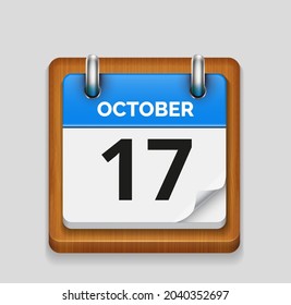 October 17 blue daily realistic calendar with wooden frame icon date vector image