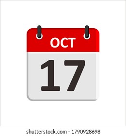 October 17 Calendar Icon. Calendar Icon with white background. Flat style. Date, day and month