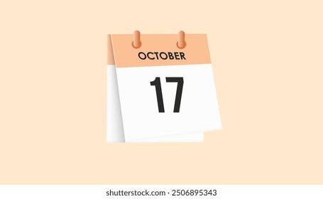 October 17 - calendar and Time planner. Daily Calendar Icon reminder. Vector Illustration.