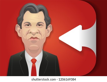 October 18, 2018 - Fernando Haddad Caricature. Centre-left Candidate Beside Arrow.