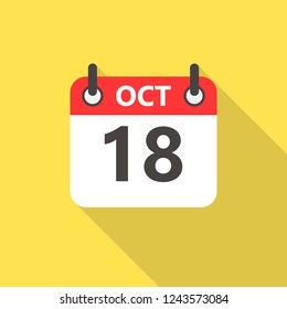 October the 18 calendar flat style icon with long shadow.