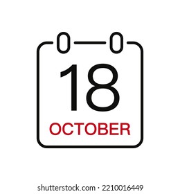 October 18 date on the calendar, vector line stroke icon for user interface. Calendar with date, vector illustration.