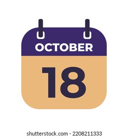 October 18 flat daily spiral calendar icon date vector image in matching color scheme. Suitable and perfect for design material, such as event or reminder.