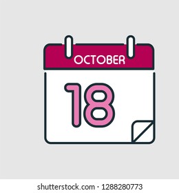 October 18. Flat icon calendar isolated on gray background. Vector illustration.
