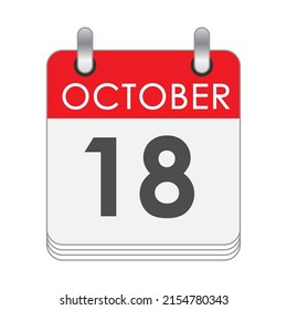 October 18. A leaf of the flip calendar with the date of October 18. Flat style.