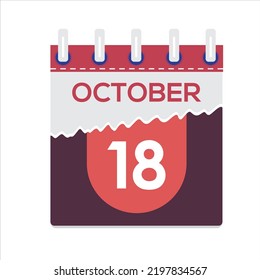 October 18. Vector flat daily calendar icon. Date and time, day, month. Holiday. Season. White Background