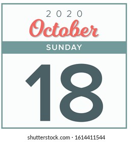 October 18th, 2020. Calendar day icon. Red and grey color.