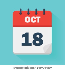 October 18th. Daily calendar icon in vector format.  Date, time, day, month. Holidays