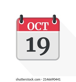 October 19 Calendar Icon. Calendar Icon with white background. Flat style. Date, day and month