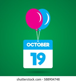 October 19 date of month calender icon with balloon in the air