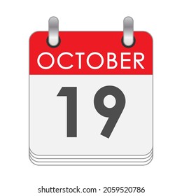 October 19. A leaf of the flip calendar with the date of October 19. Flat style.